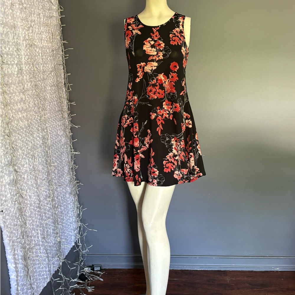 Floral Black and Red Women's Dress